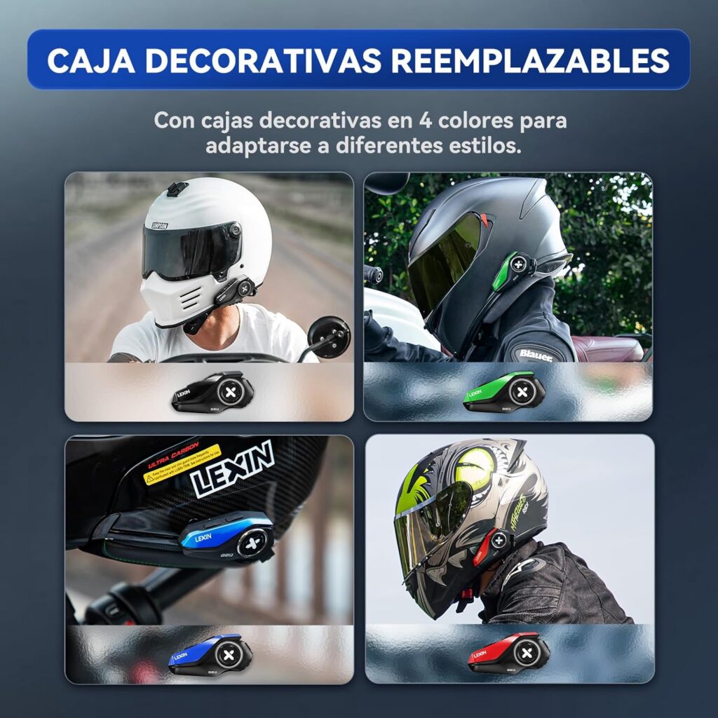 Intercomunicador Lexin G2P con sus diferentes carcasas intercambiables de colores